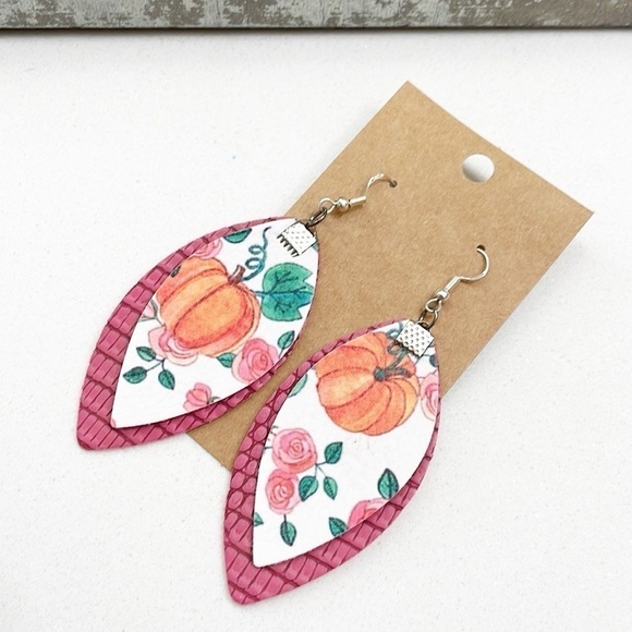 Jewelry - Pumpkin print teardrop hand made earrings